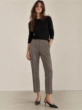 Theory Treeca Pull-On Pants Admiral Crepe Taupe Grey Cropped Trousers Size 6